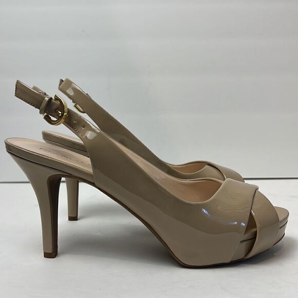 Franco Sarto Nude Patent Peep Toe‎ Platform Slingback Shoes Size 8.5 NWOT - Picture 1 of 16